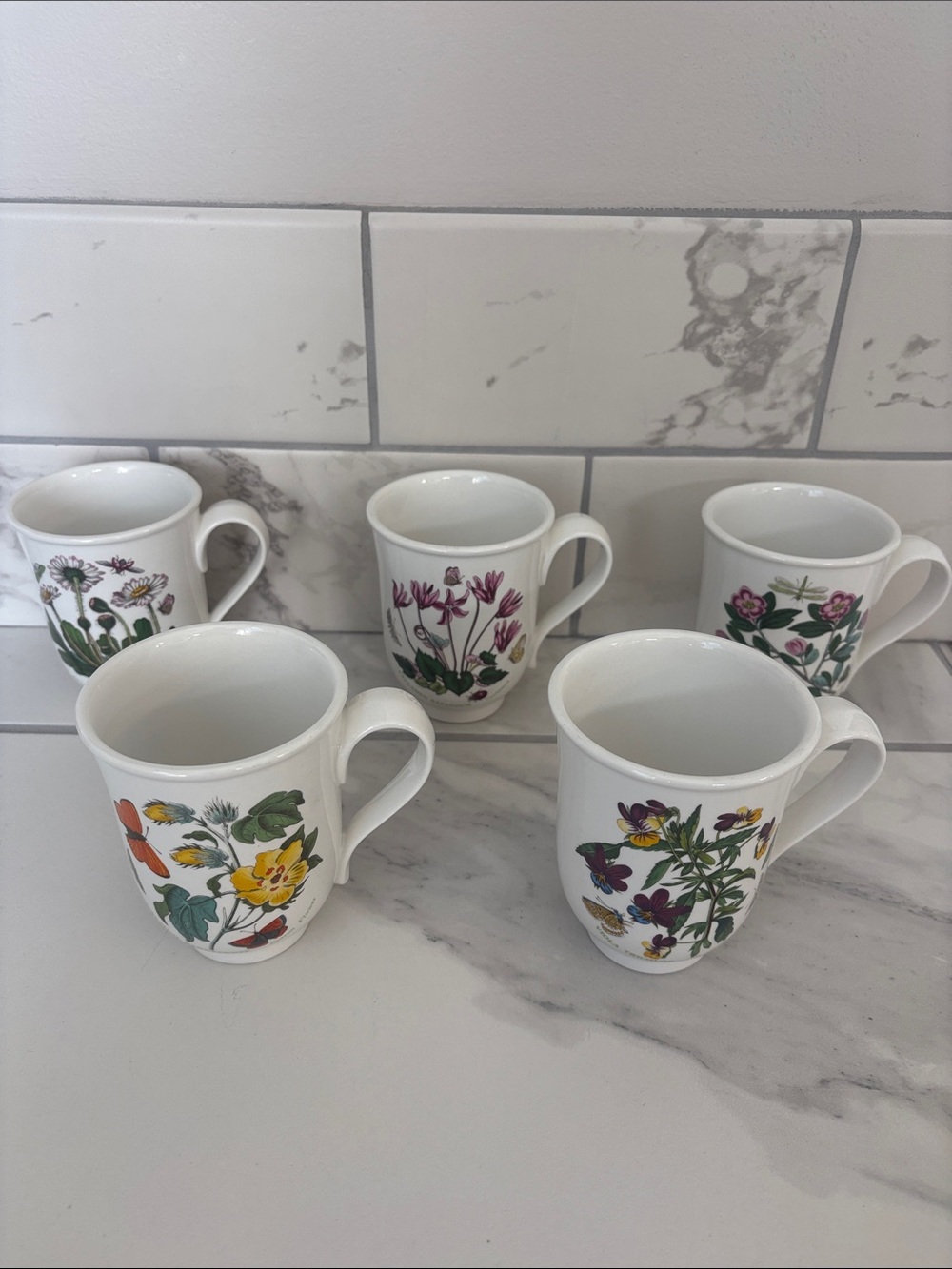 Vintage Portmeirion Botanic Garden Bell Beaker Mugs - Set of 5 (1980s England)